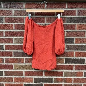 Express Rust Orange Off the Shoulder Balloon Sleeve Long Sleeve Sweater Top